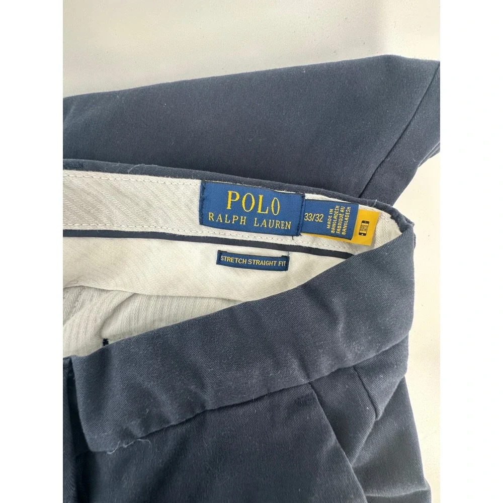 Polo Ralph Lauren Mens Navy Blue Stretch Straight Fit Chino Pants 33x32